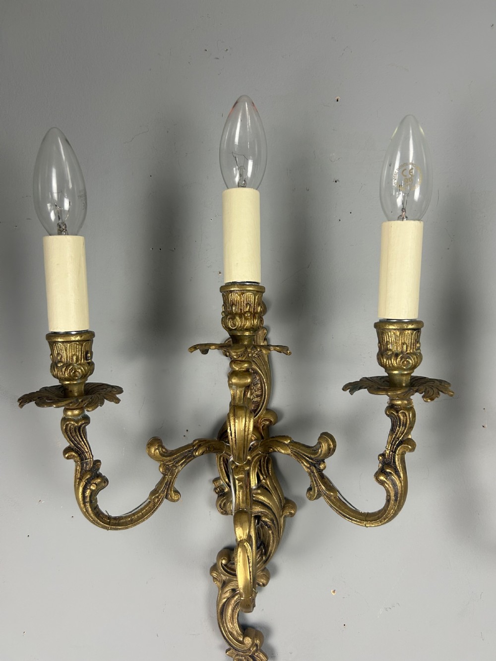 Pair Of French Triple Arm Gilt Brass Antique Wall Lights View VIII