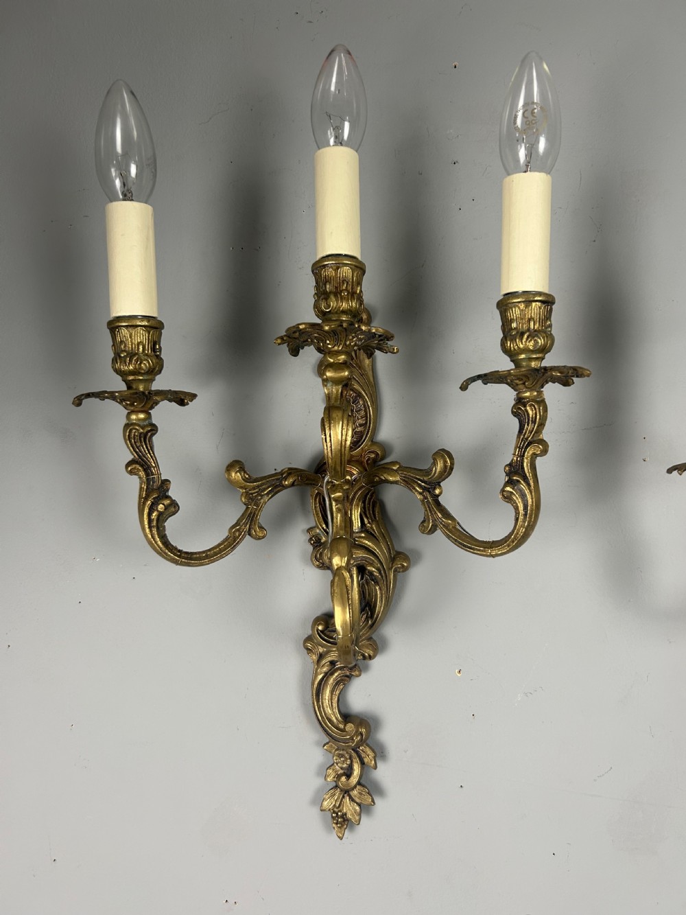 Pair Of French Triple Arm Gilt Brass Antique Wall Lights View IX