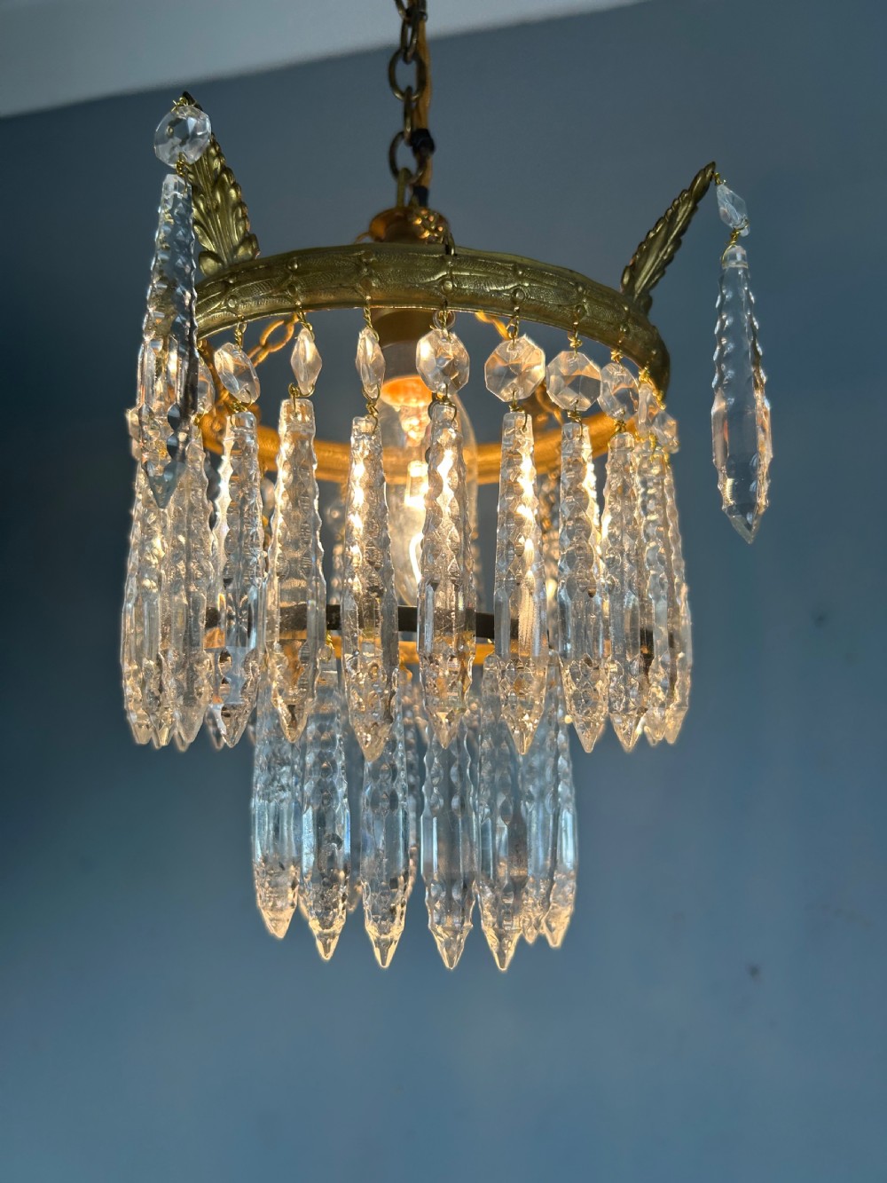 Two Tier Glass Chandelier, Ceiling Light View II
