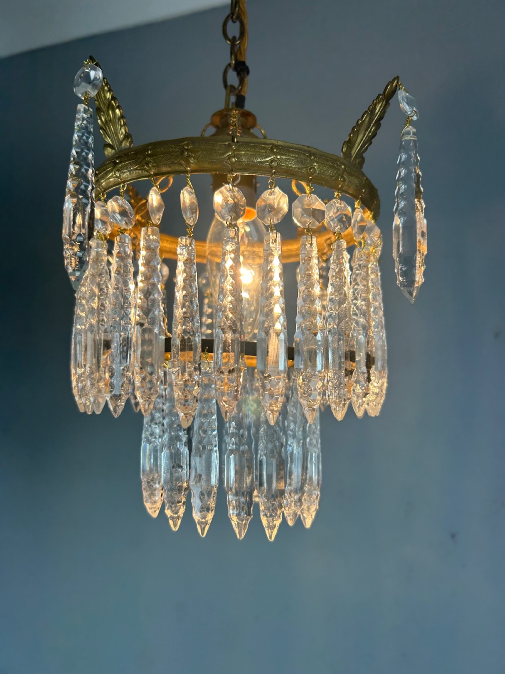 Two Tier Glass Chandelier, Ceiling Light View III