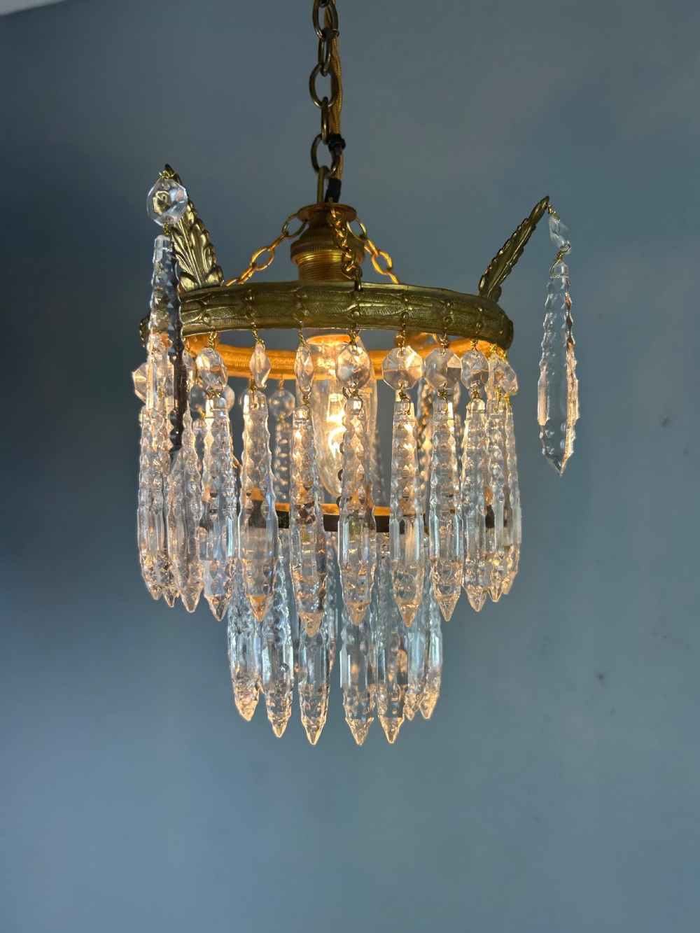 Two Tier Glass Chandelier, Ceiling Light View IV