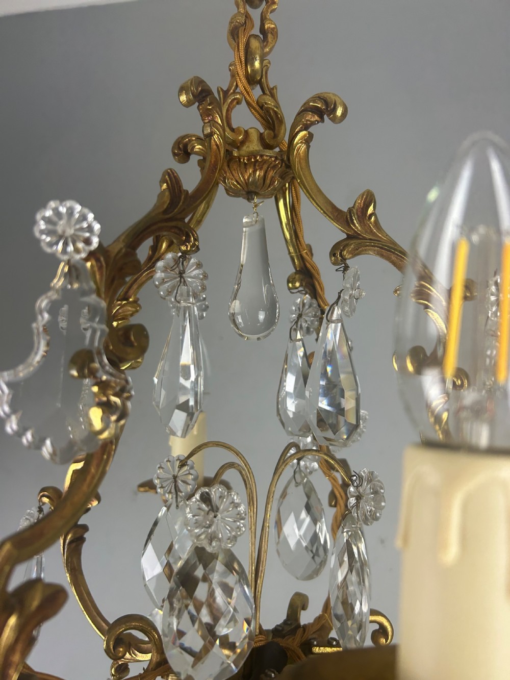 French Gilt Brass 4 Light Birdcage Chandelier View II