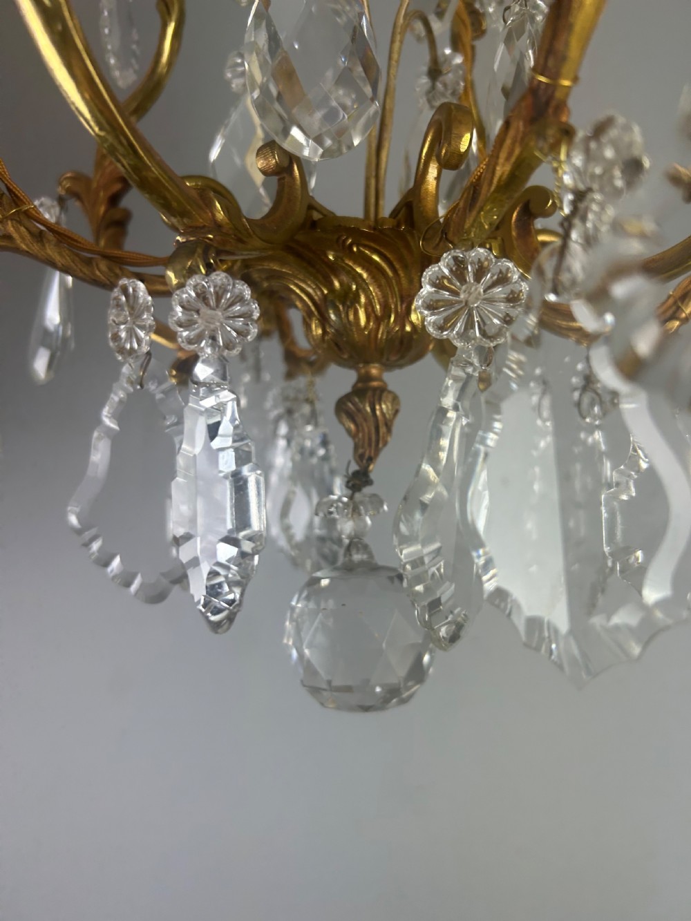 French Gilt Brass 4 Light Birdcage Chandelier View III