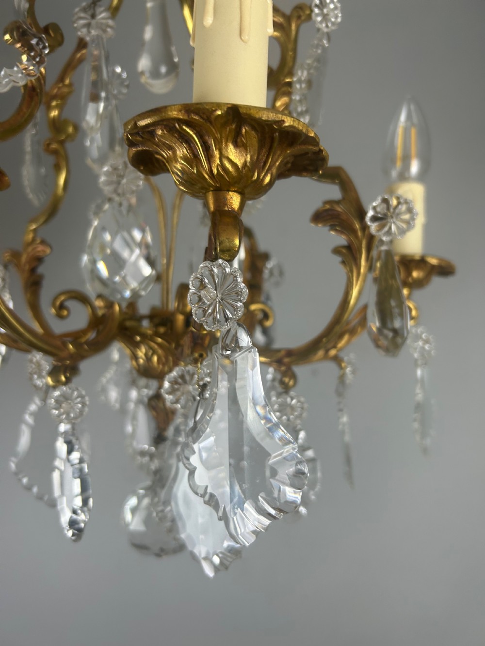 French Gilt Brass 4 Light Birdcage Chandelier View IV