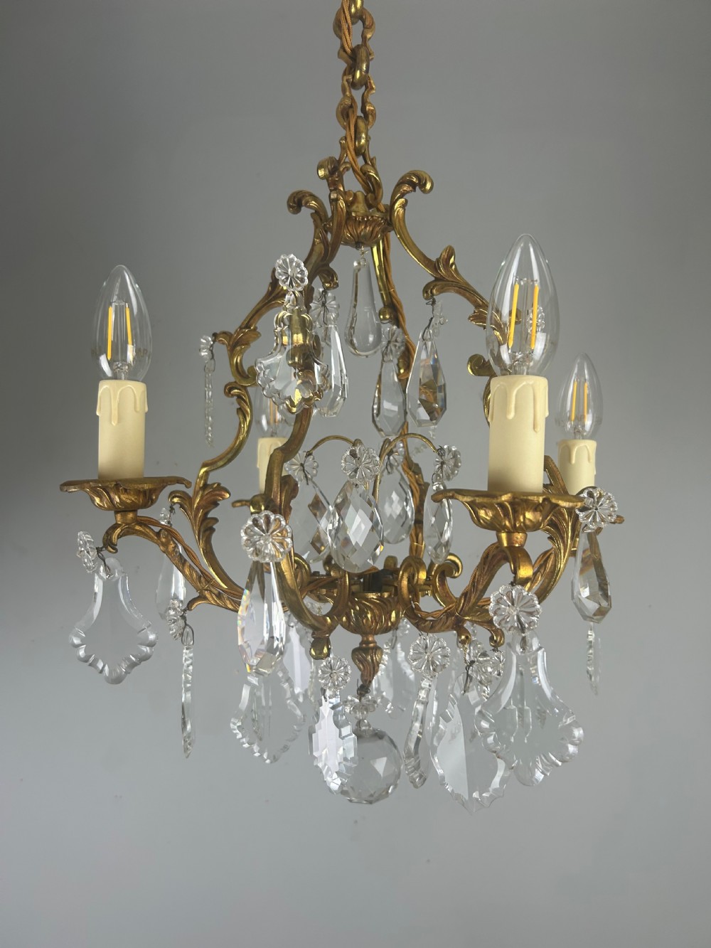 French Gilt Brass 4 Light Birdcage Chandelier View VI