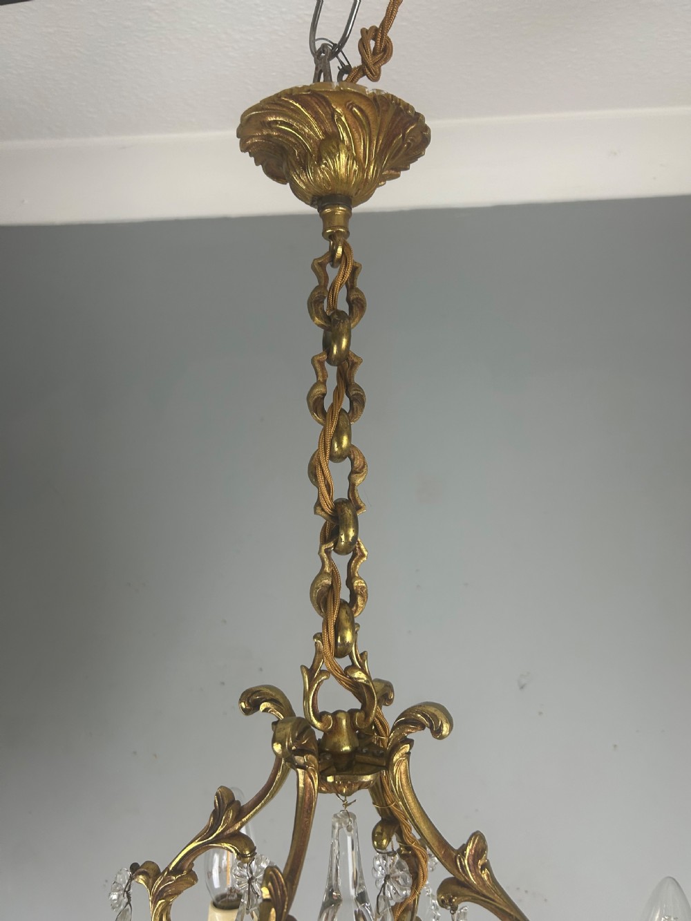 French Gilt Brass 4 Light Birdcage Chandelier View VII