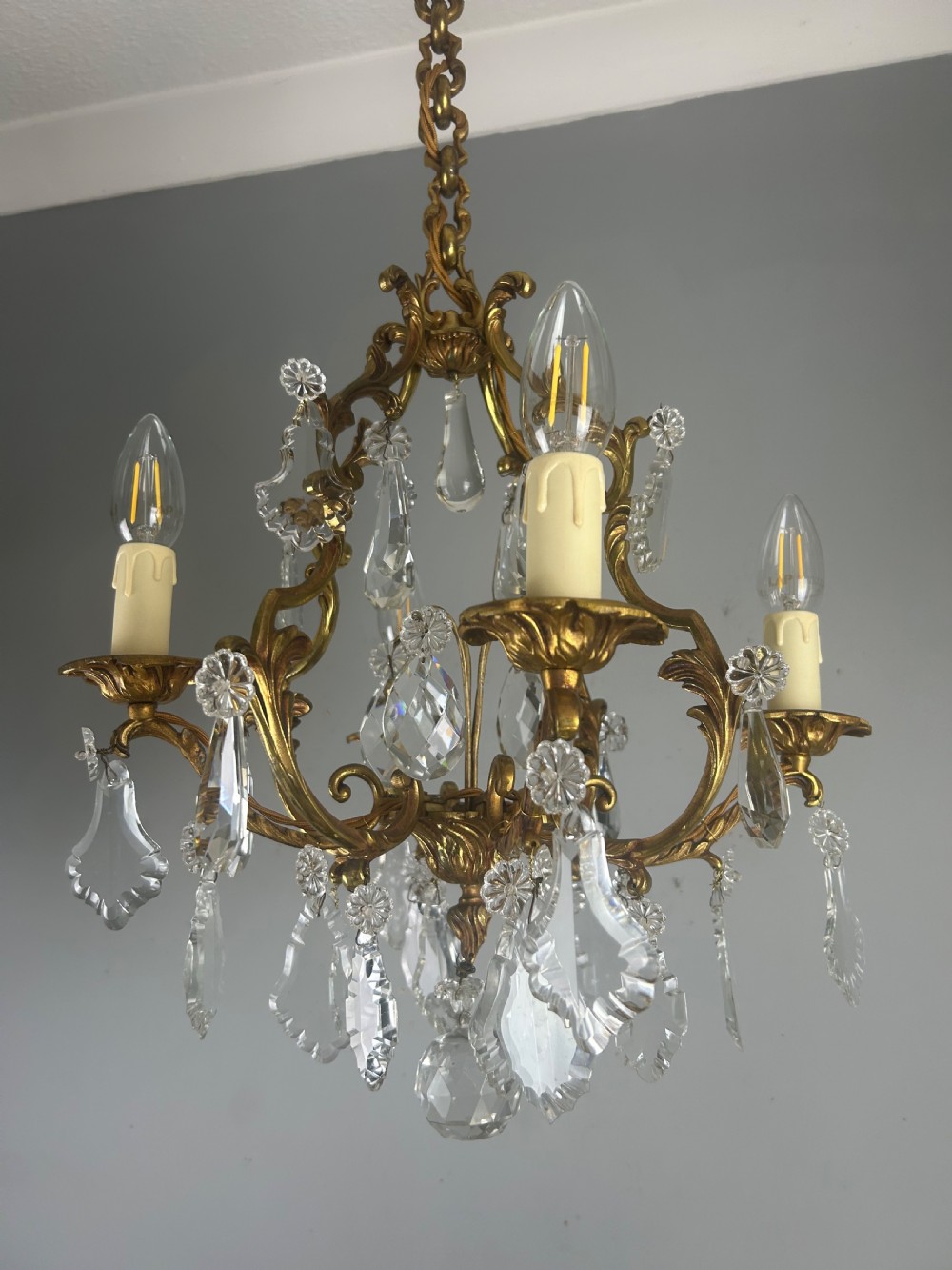 French Gilt Brass 4 Light Birdcage Chandelier View VIII