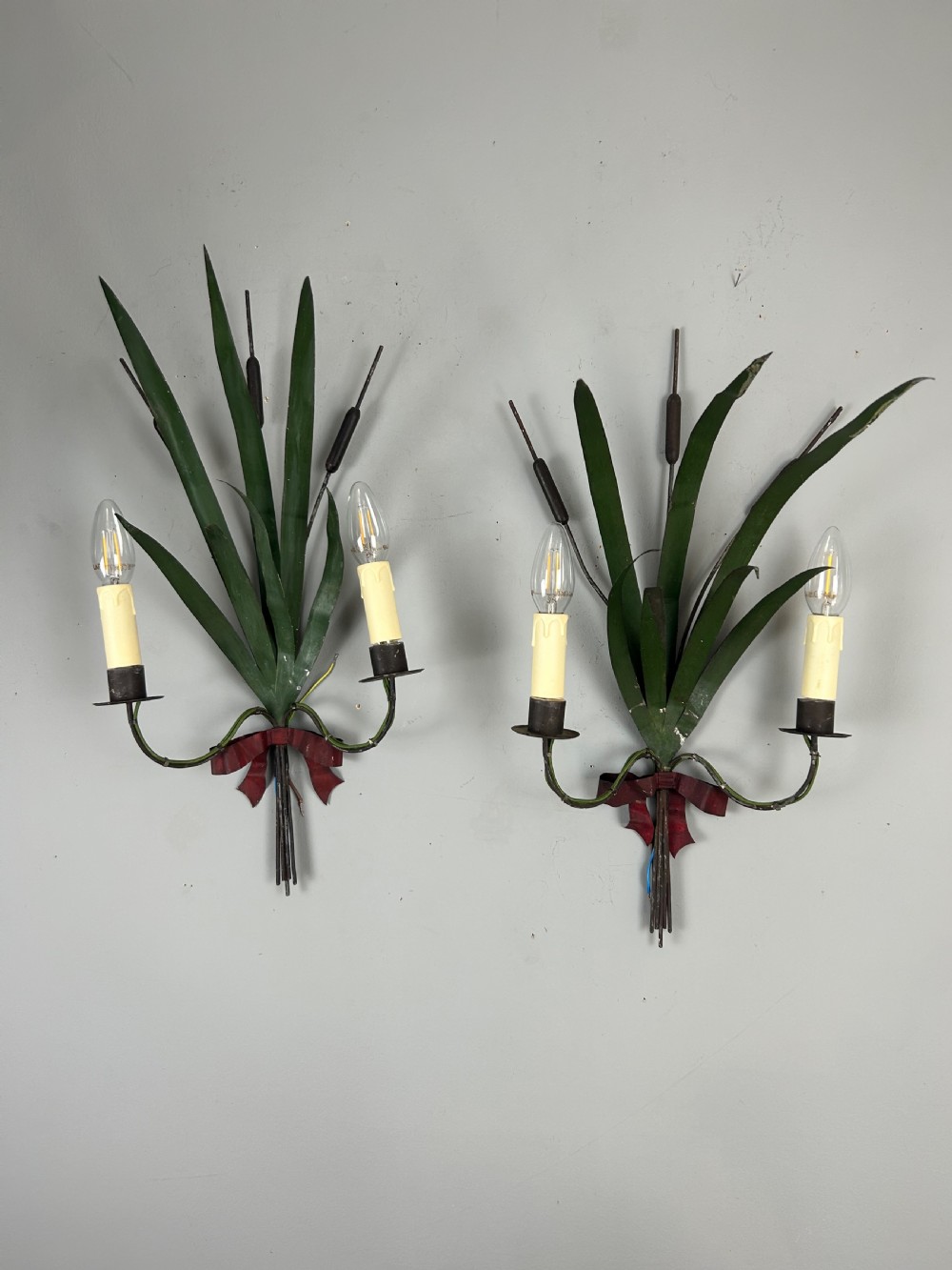 Pair of French Wheatsheaf Antique Wall Lights 