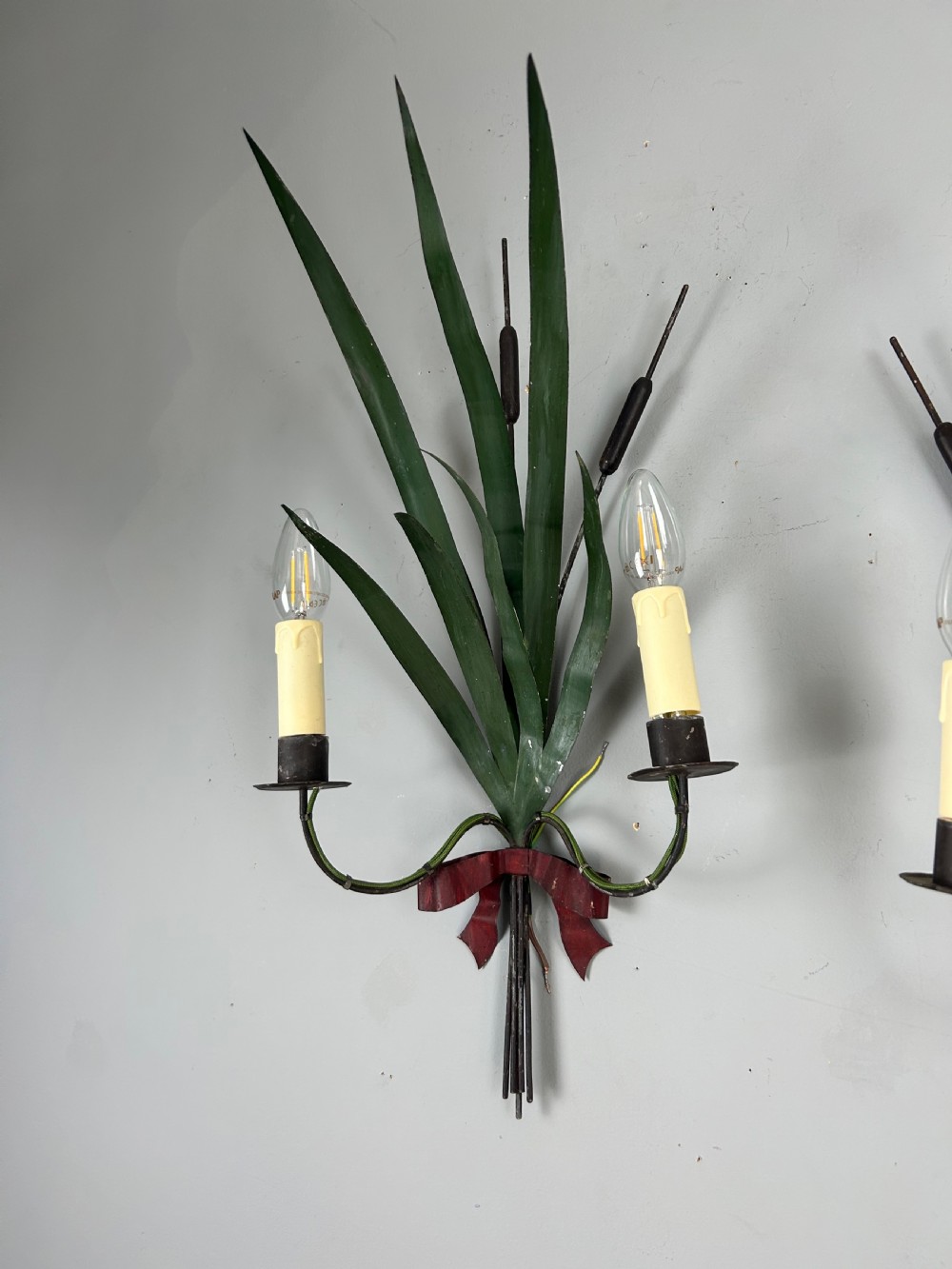 Pair of French Wheatsheaf Antique Wall Lights  View V
