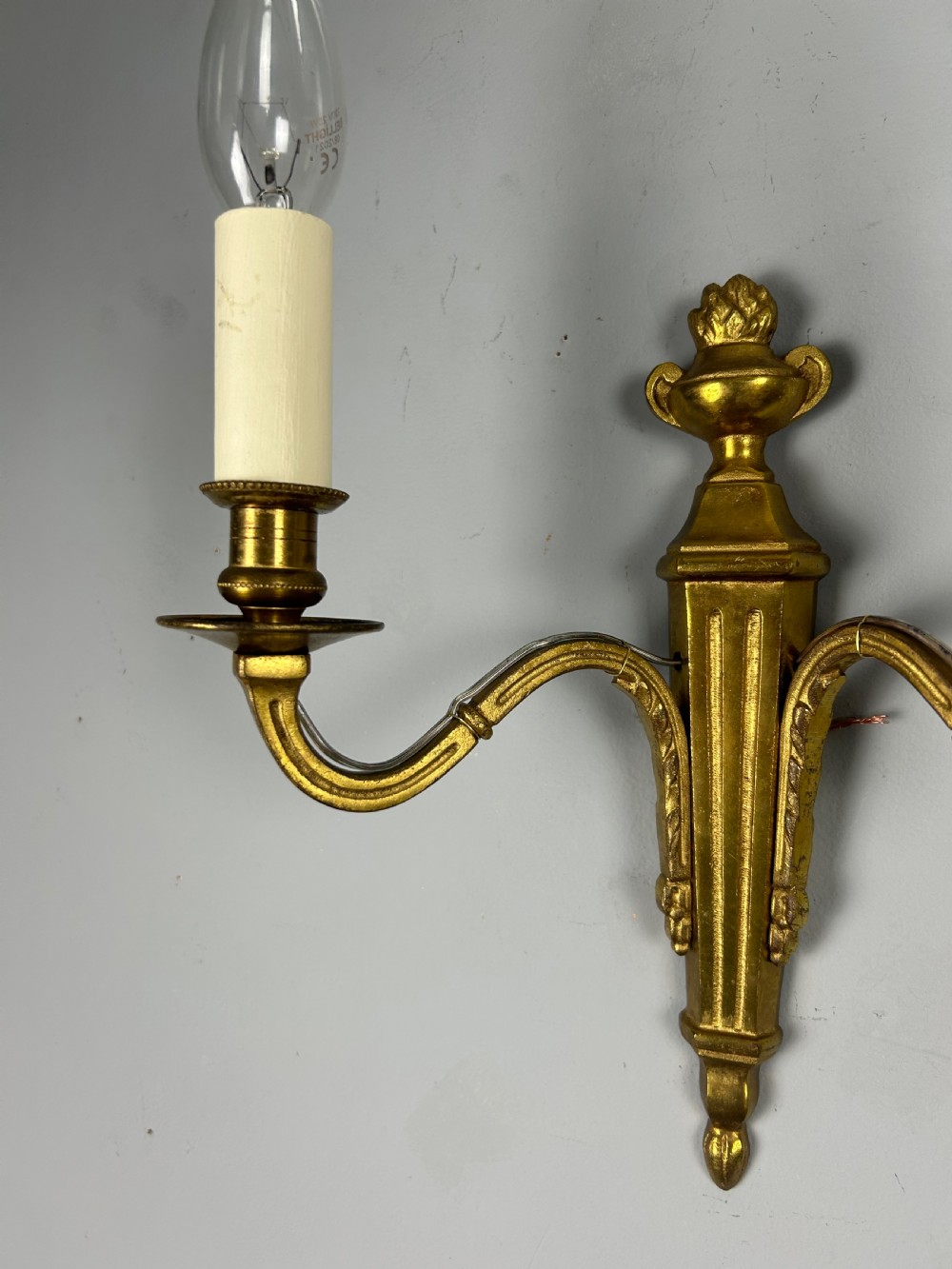 Pair Of French Gilt Brass Antique Wall Lights, Rewired View II