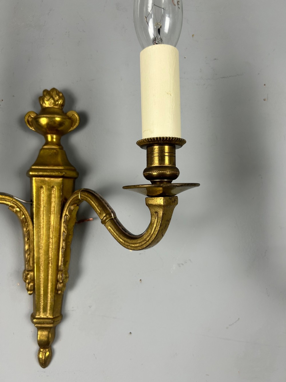 Pair Of French Gilt Brass Antique Wall Lights, Rewired View III