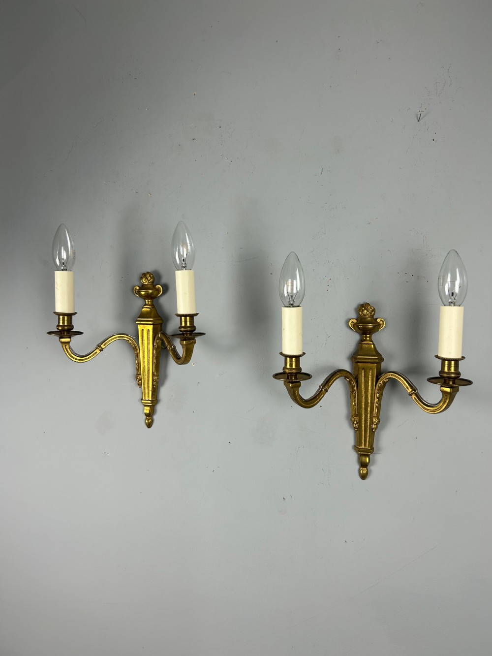 Pair Of French Gilt Brass Antique Wall Lights, Rewired View IV