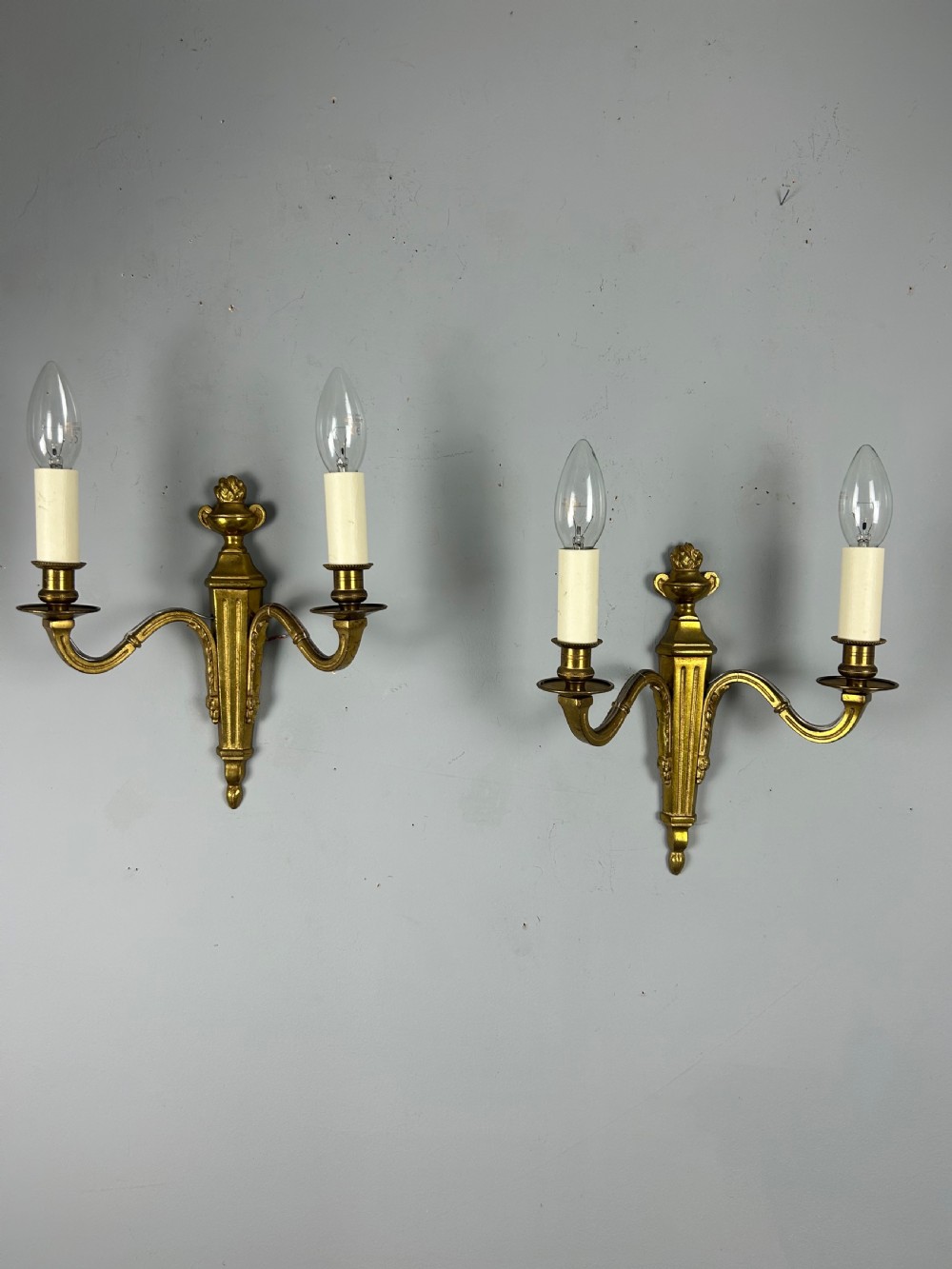 Pair Of French Gilt Brass Antique Wall Lights, Rewired View VIII