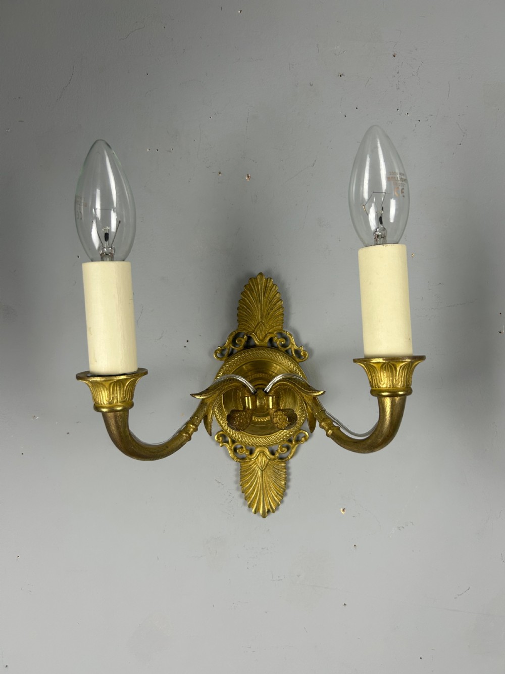 Pair Of French Gilt Brass Antique Wall Lights, Rewired View III