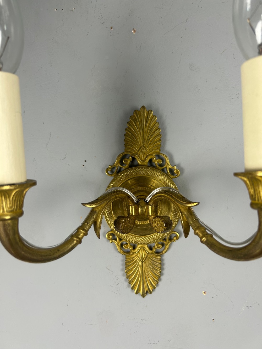 Pair Of French Gilt Brass Antique Wall Lights, Rewired View IV