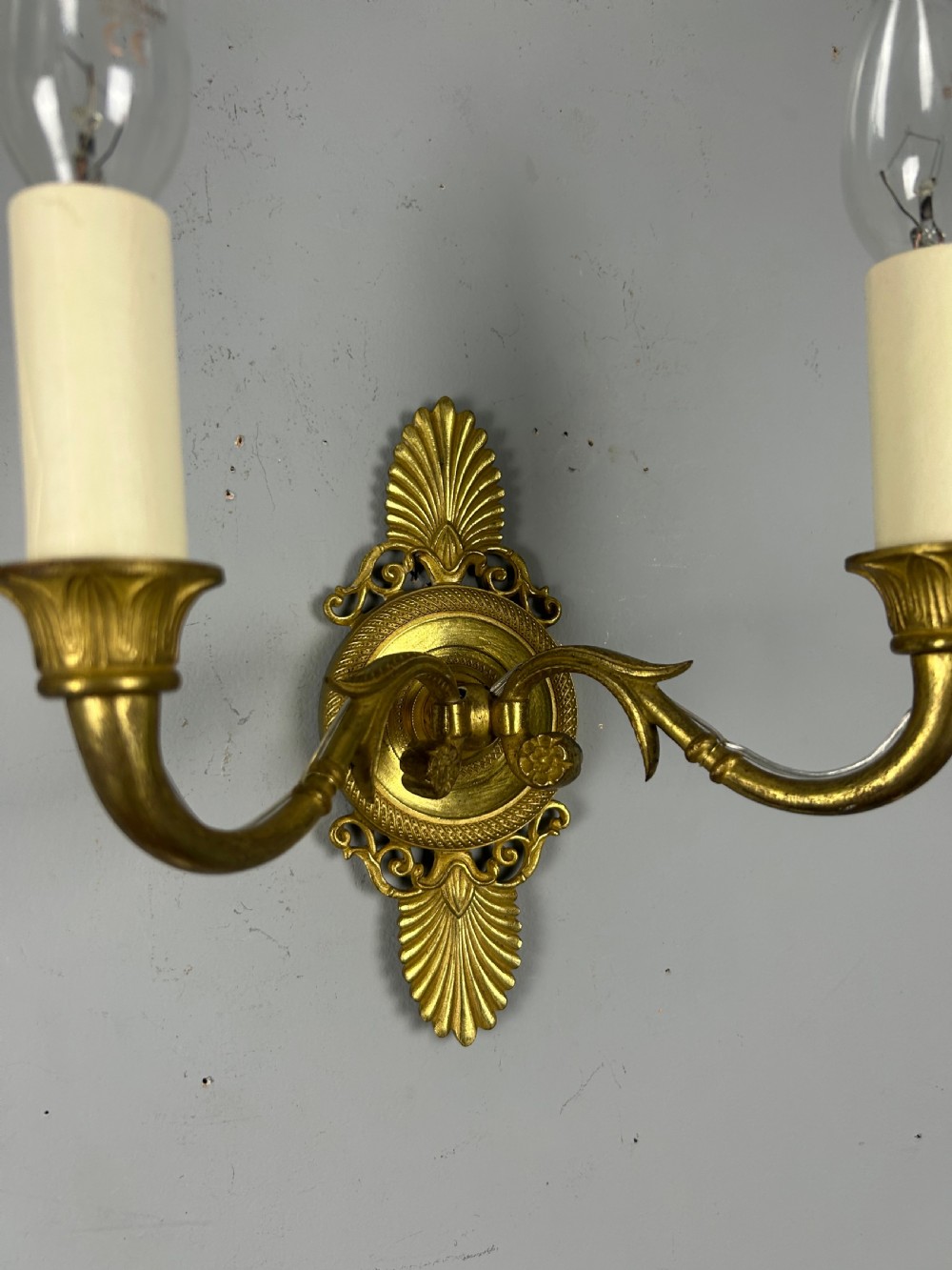 Pair Of French Gilt Brass Antique Wall Lights, Rewired View VI