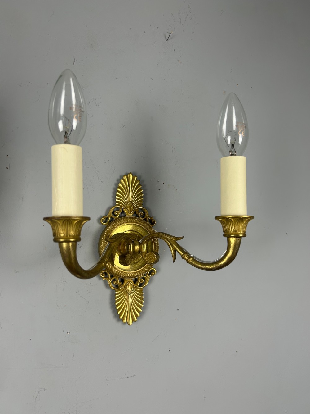 Pair Of French Gilt Brass Antique Wall Lights, Rewired View VII