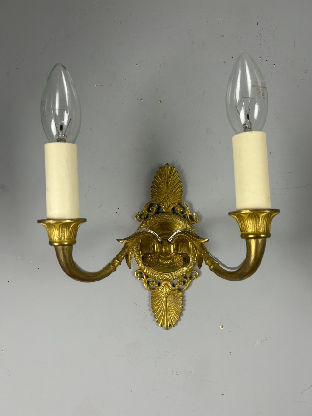 Pair Of French Gilt Brass Antique Wall Lights, Rewired View VIII