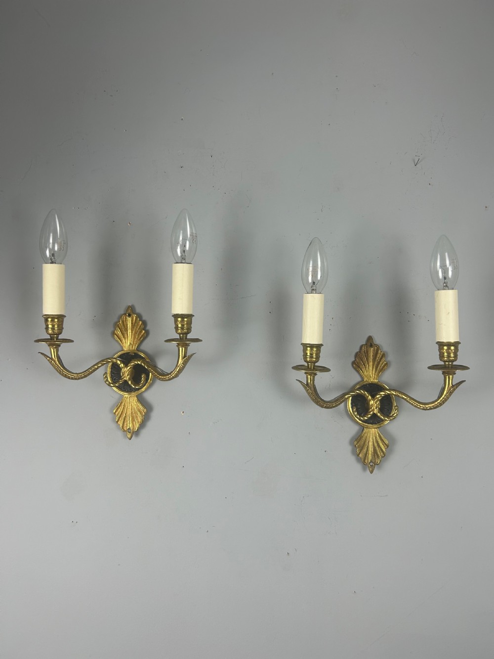 Pair Of French Gilt Brass Empire Antique Wall Lights, Rewired View II