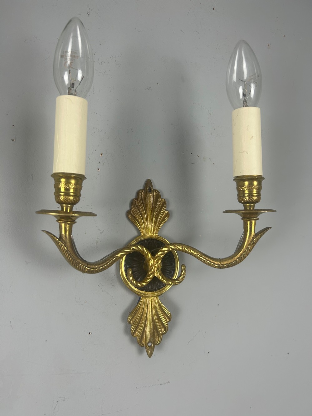 Pair Of French Gilt Brass Empire Antique Wall Lights, Rewired View III