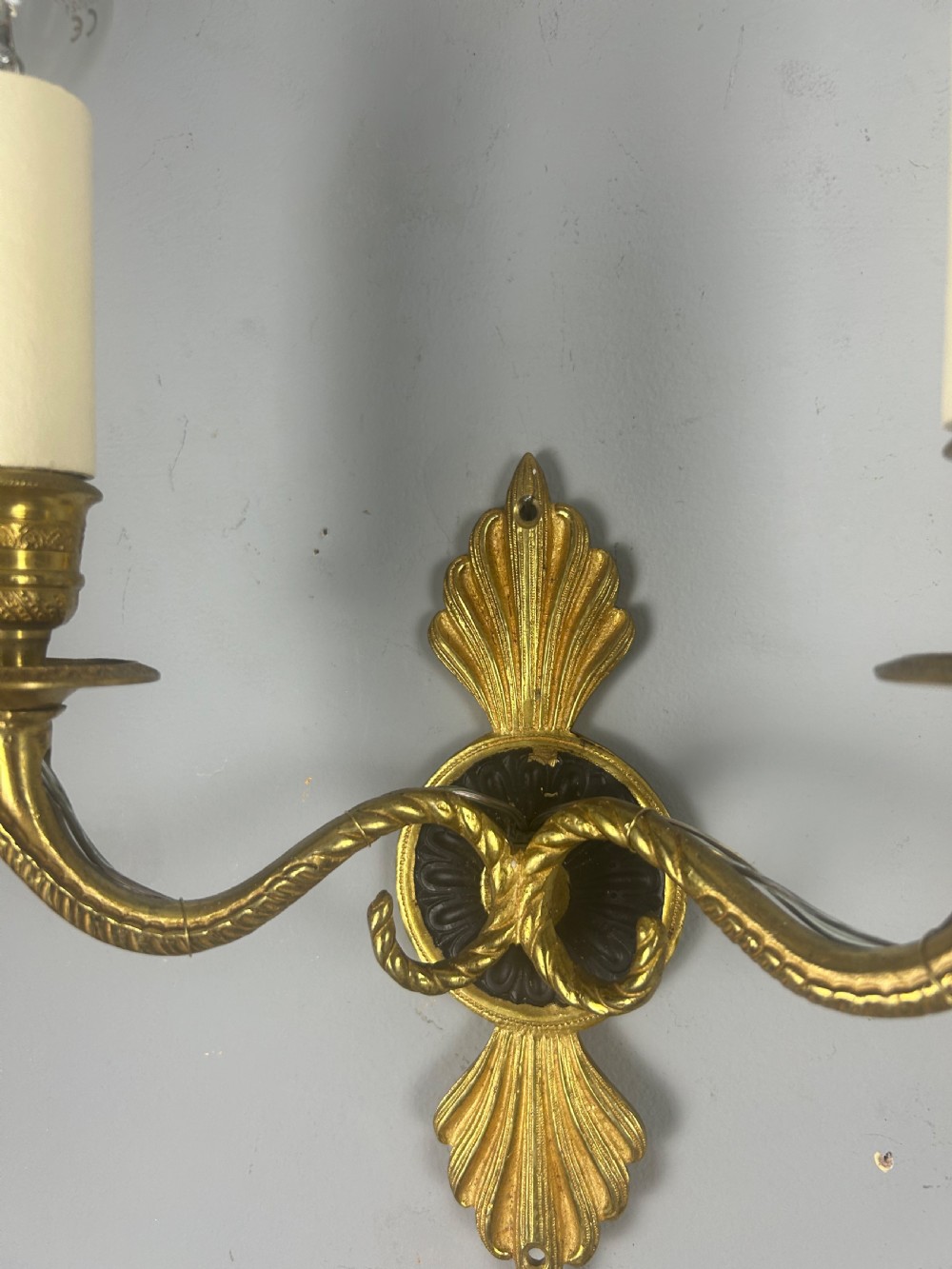 Pair Of French Gilt Brass Empire Antique Wall Lights, Rewired View IV