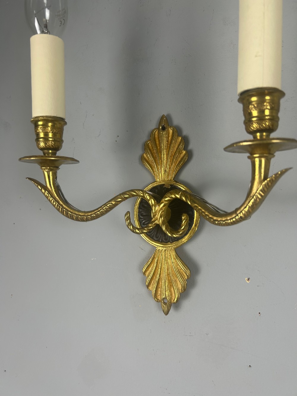 Pair Of French Gilt Brass Empire Antique Wall Lights, Rewired View V
