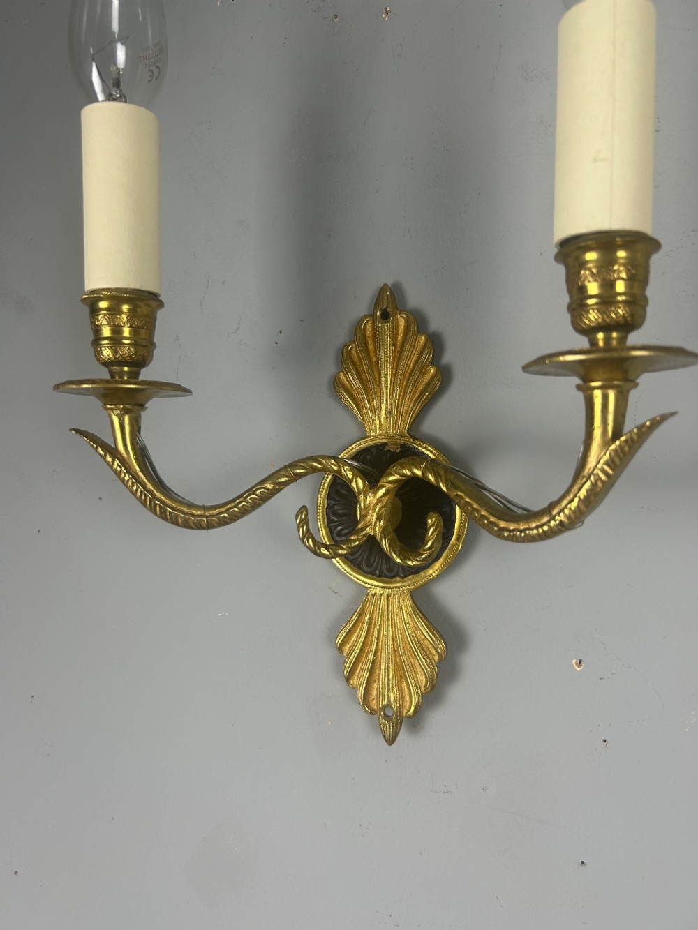 Pair Of French Gilt Brass Empire Antique Wall Lights, Rewired View VI