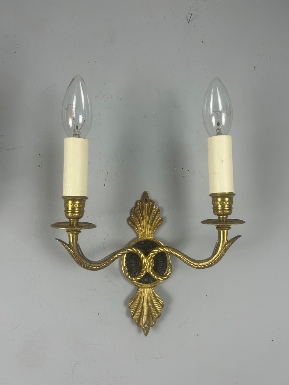 Pair Of French Gilt Brass Empire Antique Wall Lights, Rewired View VII