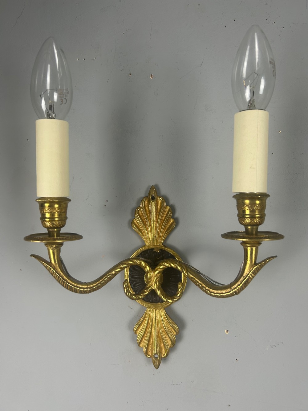Pair Of French Gilt Brass Empire Antique Wall Lights, Rewired View VIII