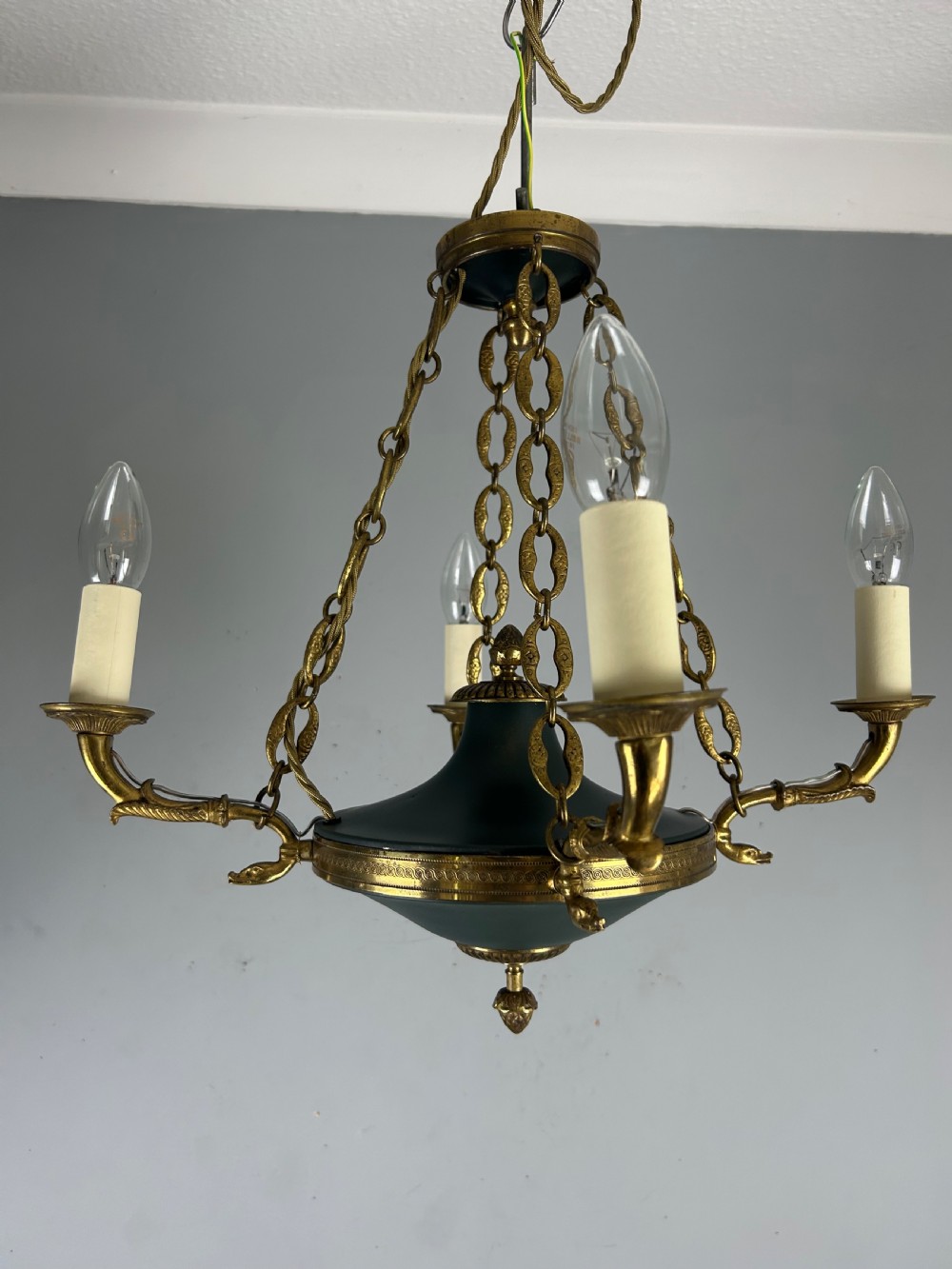 French 4 Arm Empire Antique Chandelier View XI