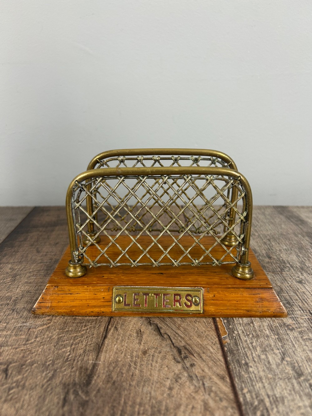 William Tonks Brass & Oak Letter Rack 