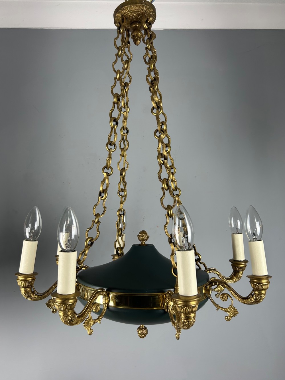 French 8 Arm Empire Antique Chandelier View XI