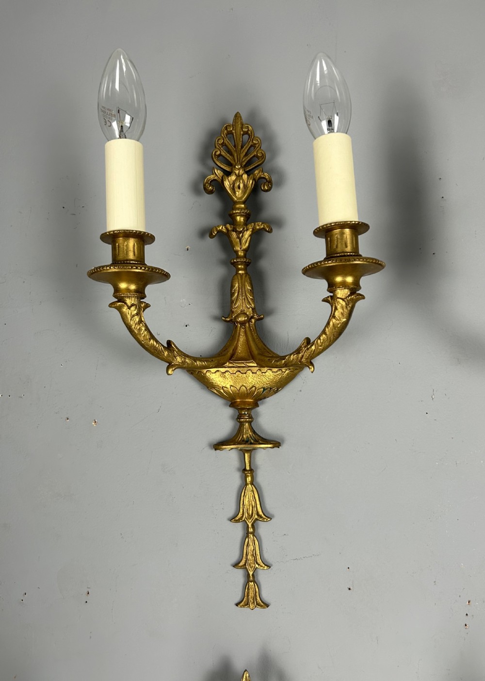 French Set Of Four Twin Arm Antique Wall Lights, Rewired View V