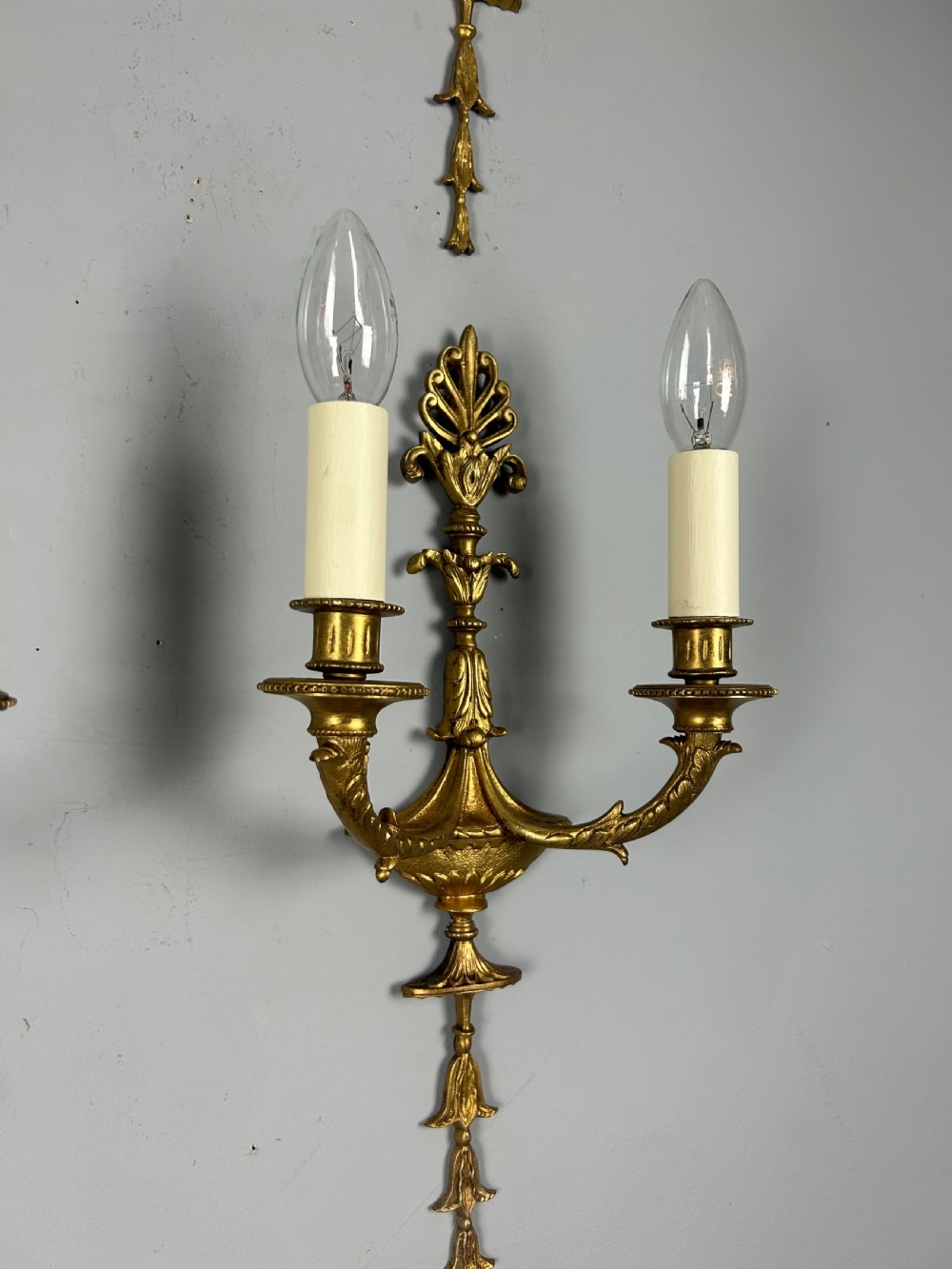 French Set Of Four Twin Arm Antique Wall Lights, Rewired View VII