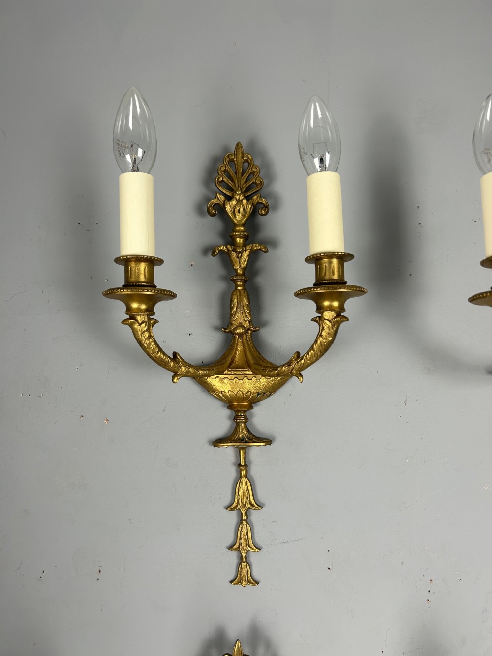 French Set Of Four Twin Arm Antique Wall Lights, Rewired View X