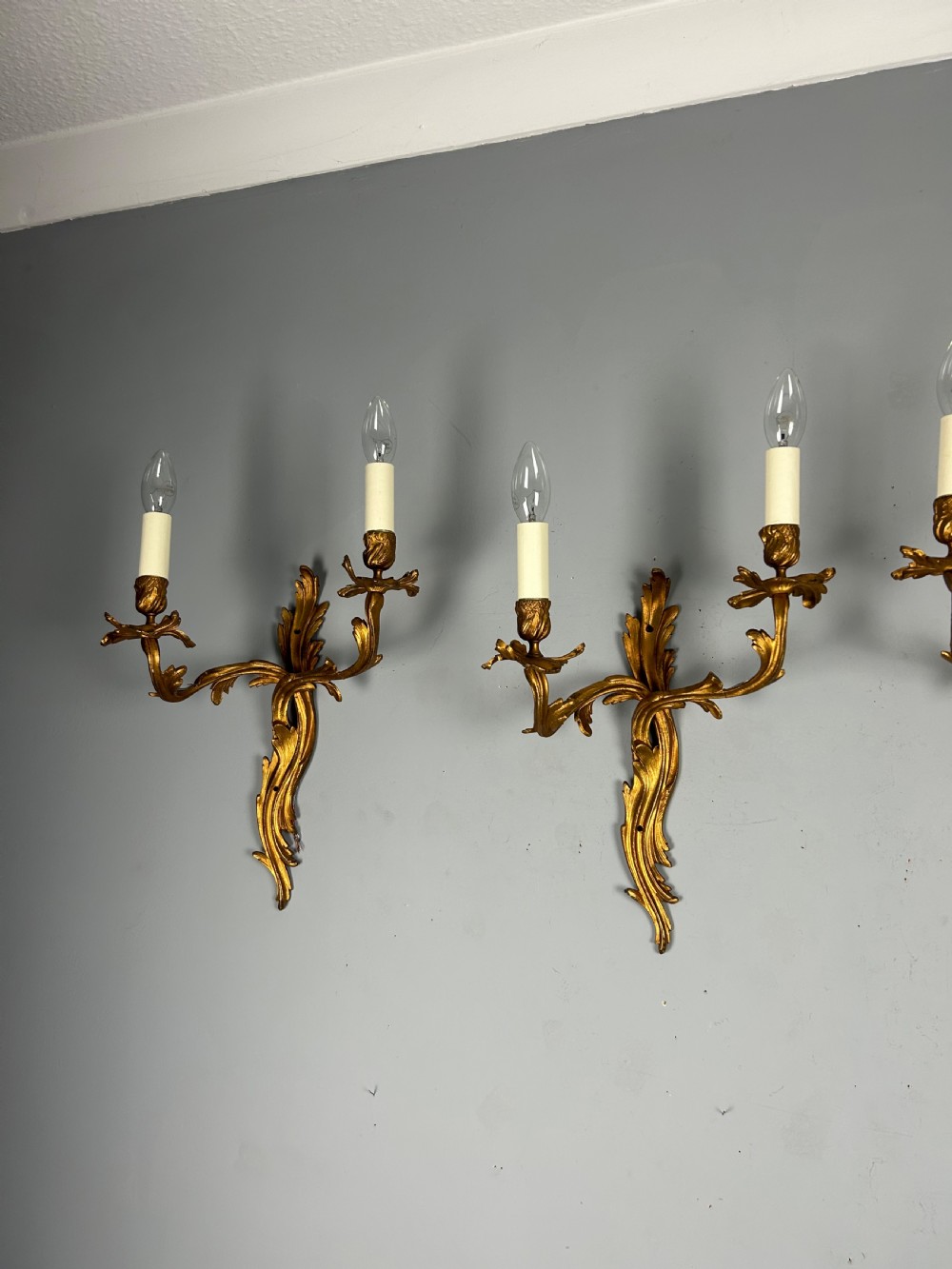 Set Of 3 Large Rococo Gilt French Antique Wall Lights View V