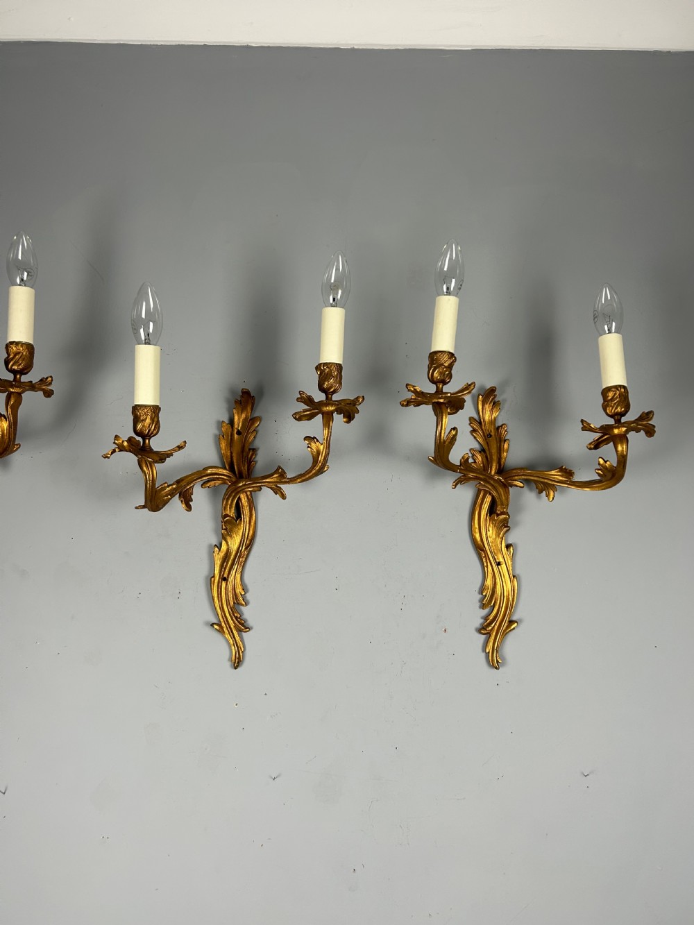 Set Of 3 Large Rococo Gilt French Antique Wall Lights View VI