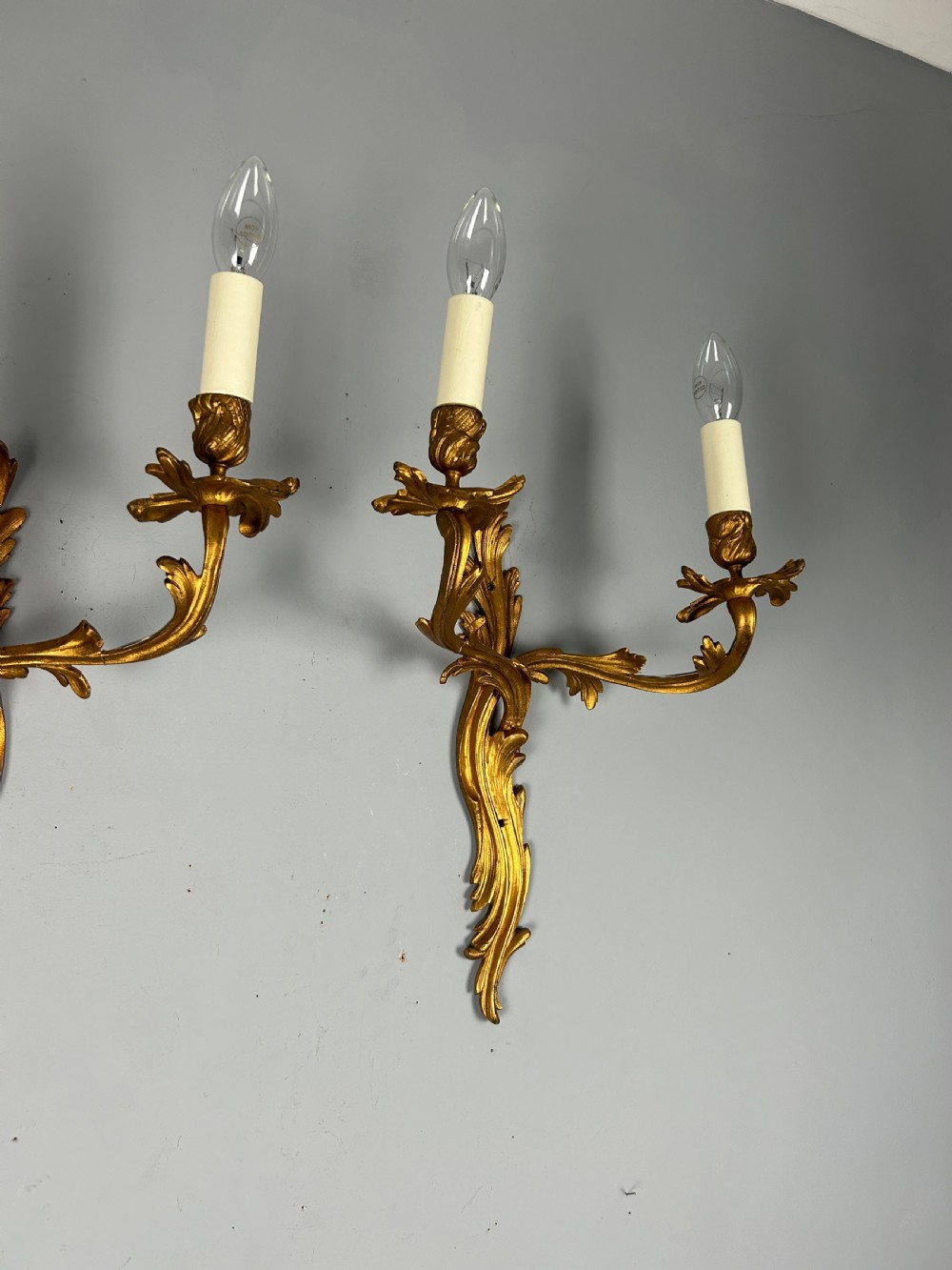 Set Of 3 Large Rococo Gilt French Antique Wall Lights View VII