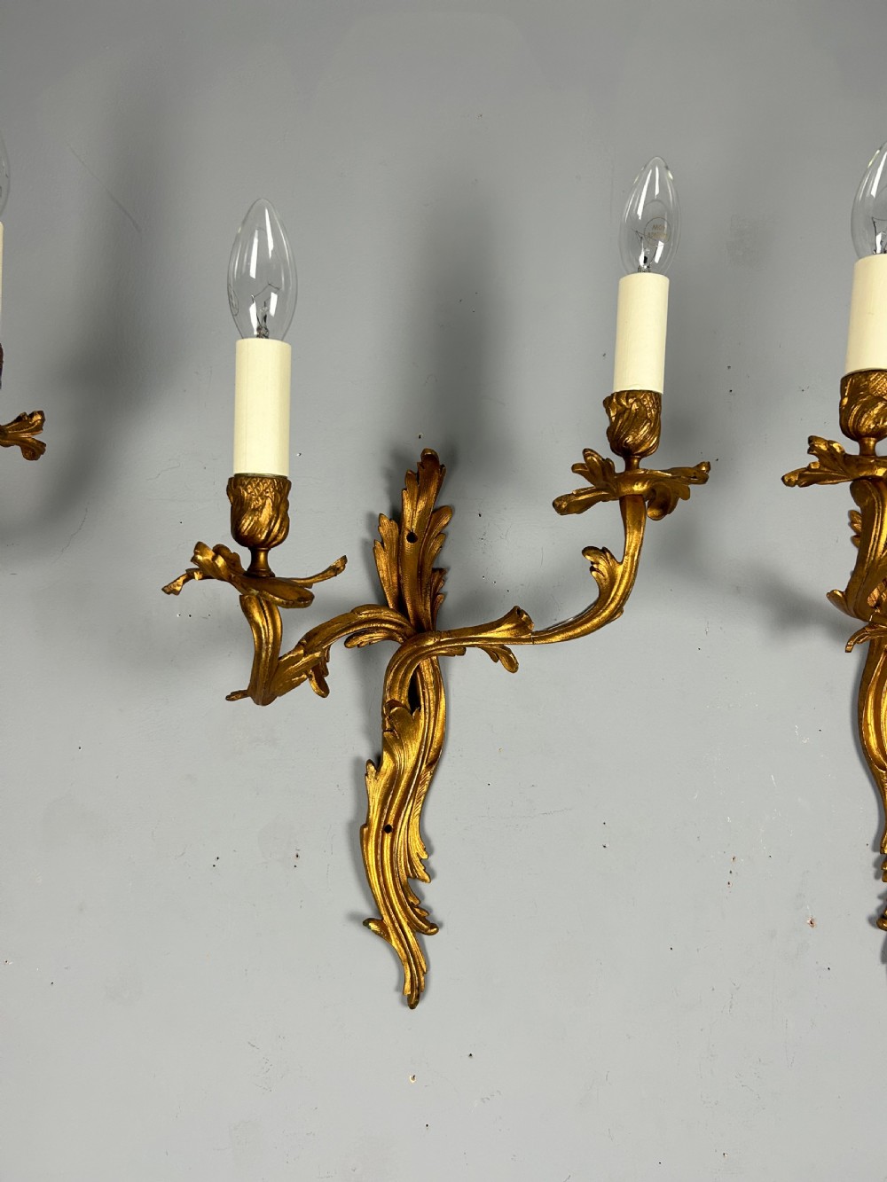 Set Of 3 Large Rococo Gilt French Antique Wall Lights View VIII