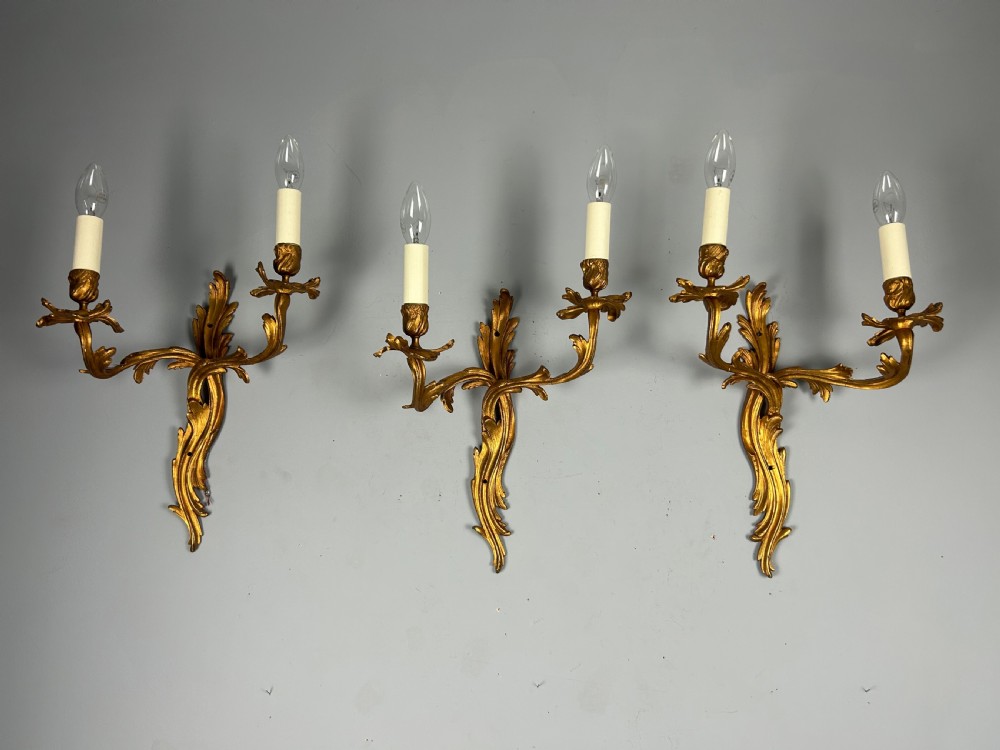 Set Of 3 Large Rococo Gilt French Antique Wall Lights View X
