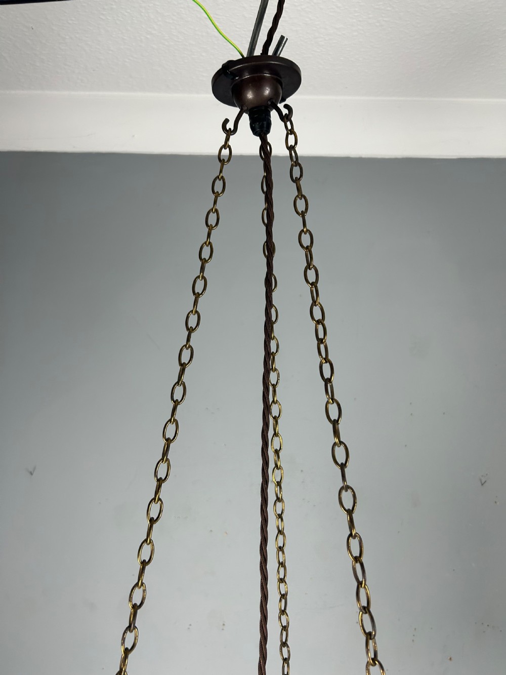 Edwardian Moonstone Plafonnier Ceiling Light, Chandelier, Original Shade, Rewired  View VI