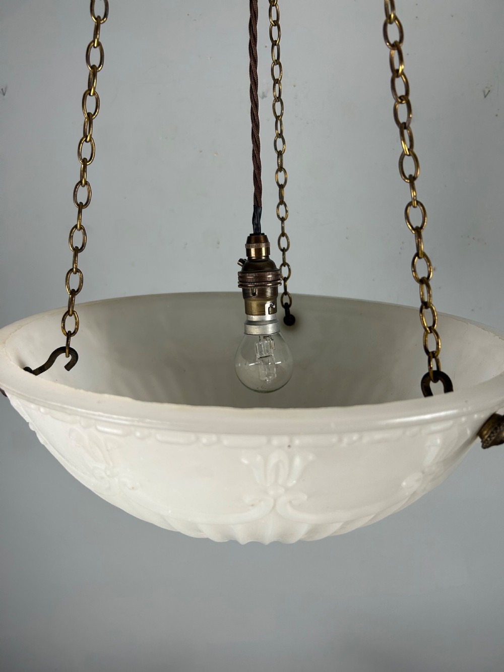 Edwardian Moonstone Plafonnier Ceiling Light, Chandelier, Original Shade, Rewired  View VII
