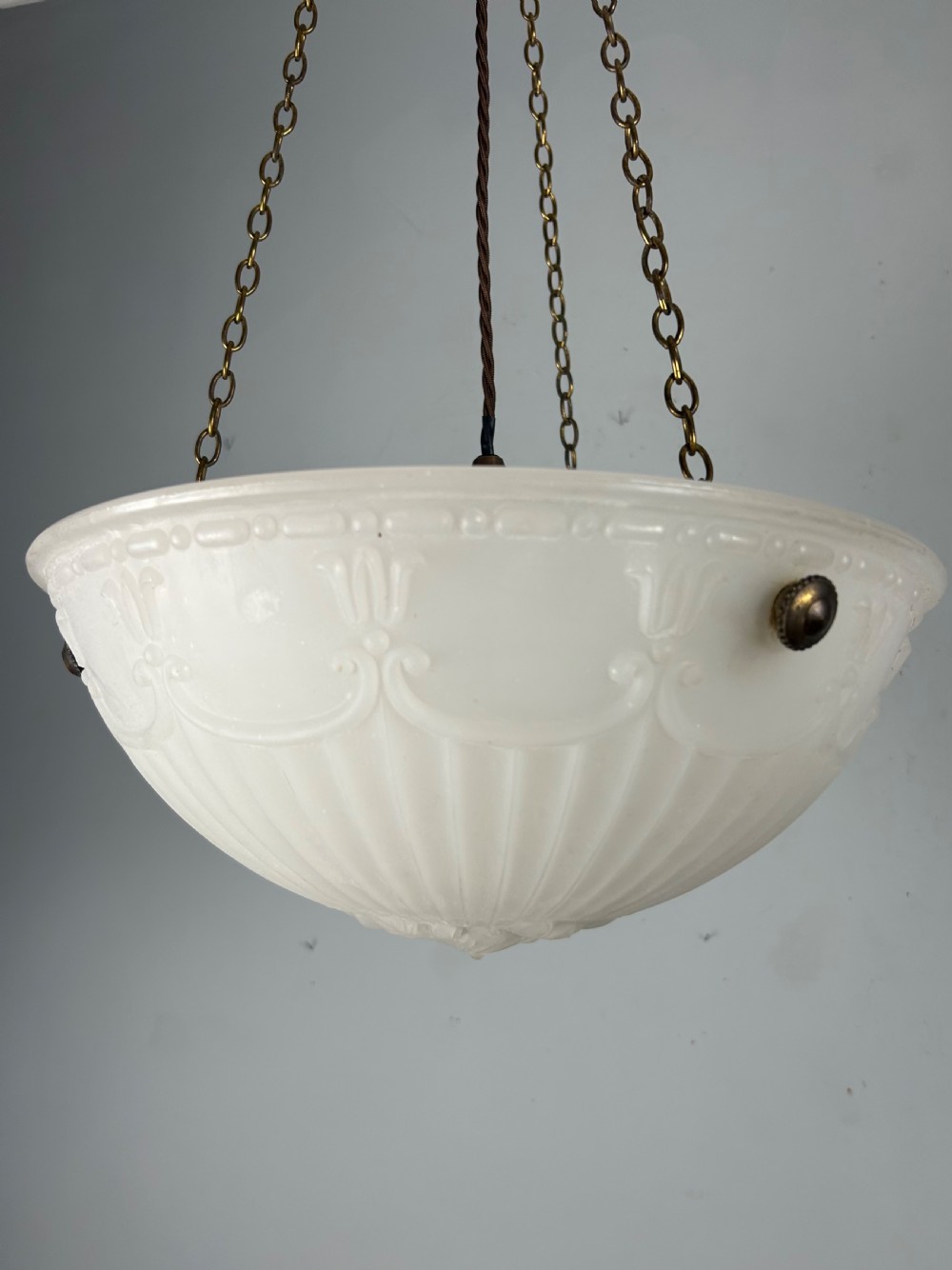 Edwardian Moonstone Plafonnier Ceiling Light, Chandelier, Original Shade, Rewired  View IX