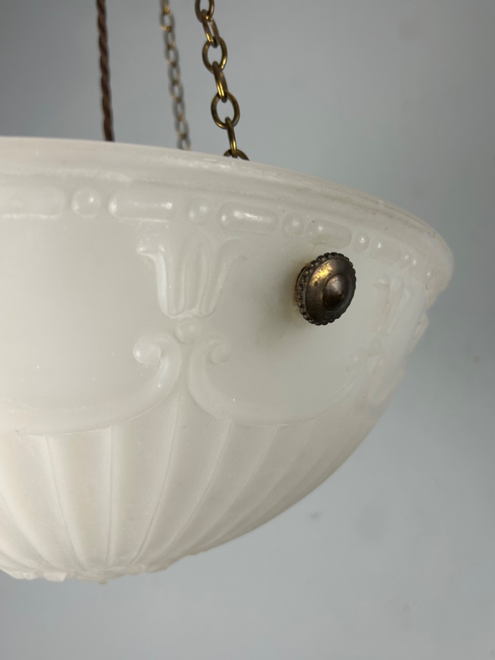 Edwardian Moonstone Plafonnier Ceiling Light, Chandelier, Original Shade, Rewired  View XII