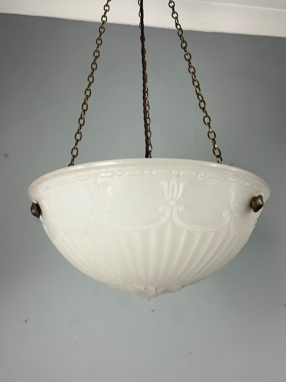 Edwardian Moonstone Plafonnier Ceiling Light, Chandelier, Original Shade, Rewired  View XIII