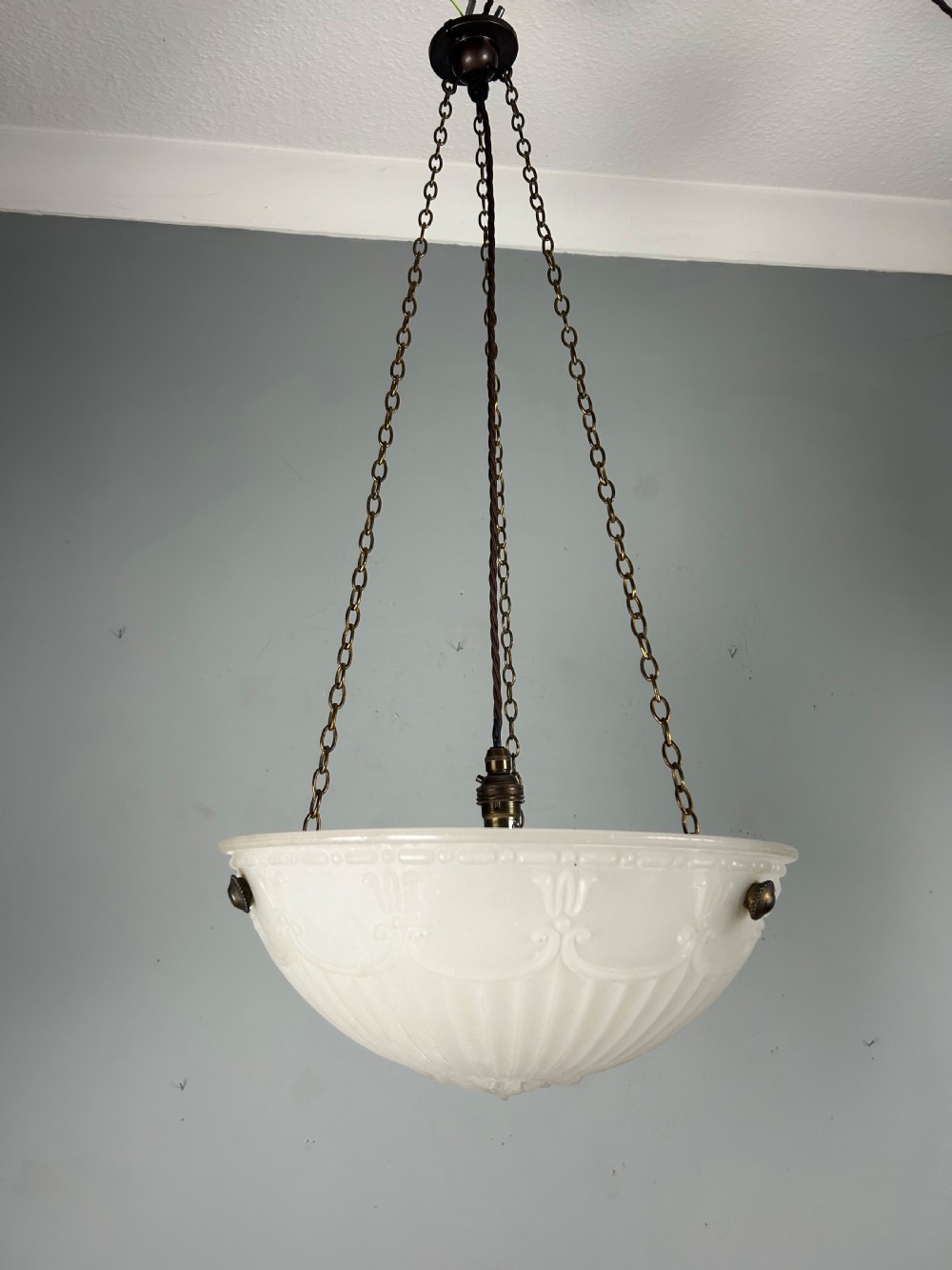 Edwardian Moonstone Plafonnier Ceiling Light, Chandelier, Original Shade, Rewired  View XIV