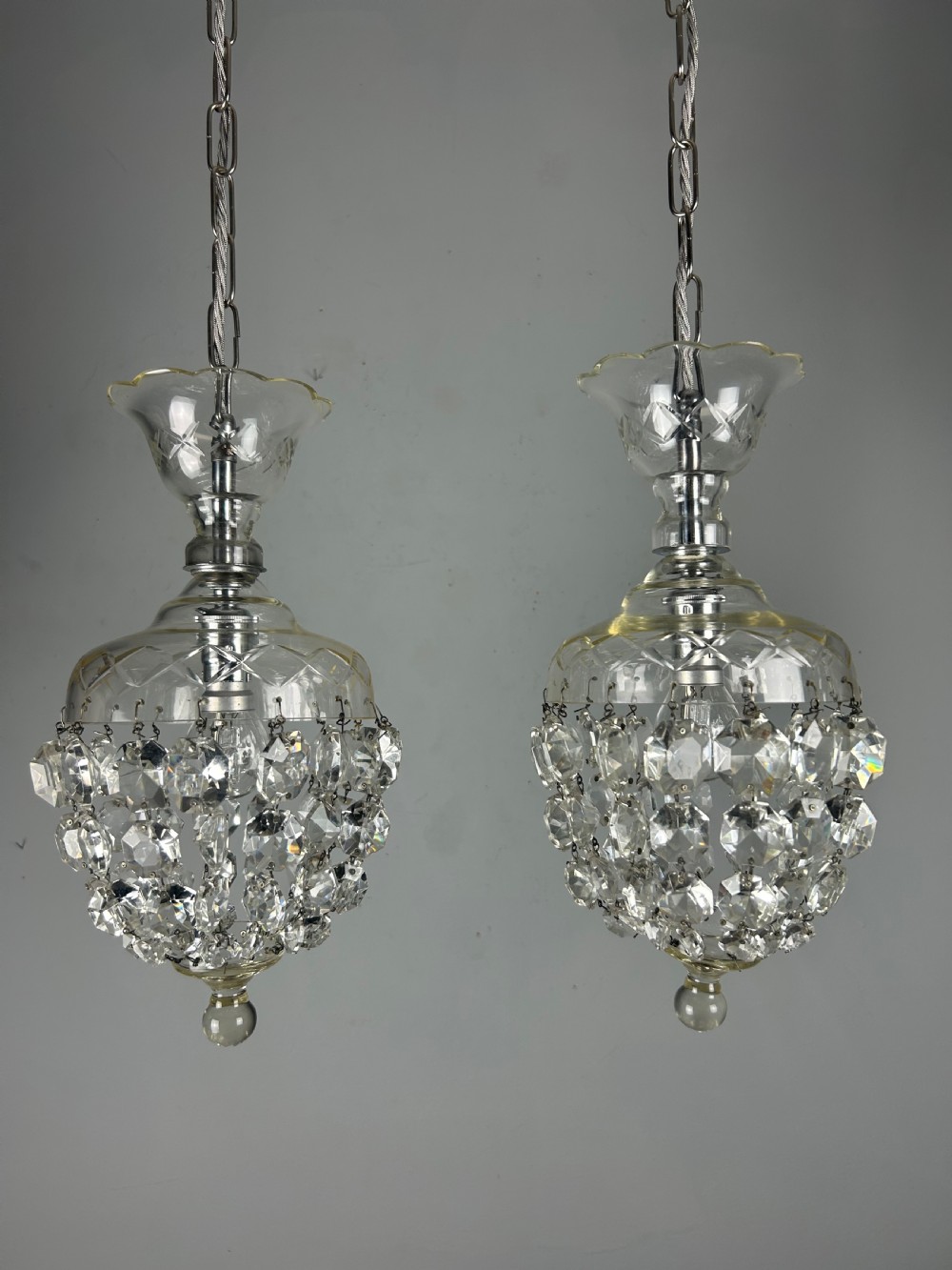 Pair of Lustre Chandelier Ceiling Lights, Rewired 