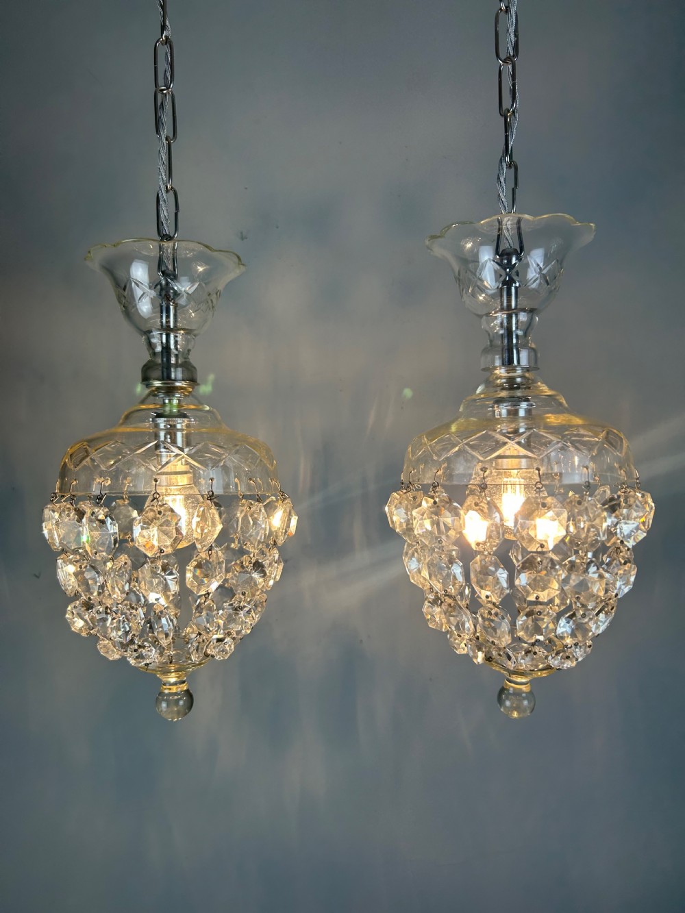 Pair of Lustre Chandelier Ceiling Lights, Rewired  View II