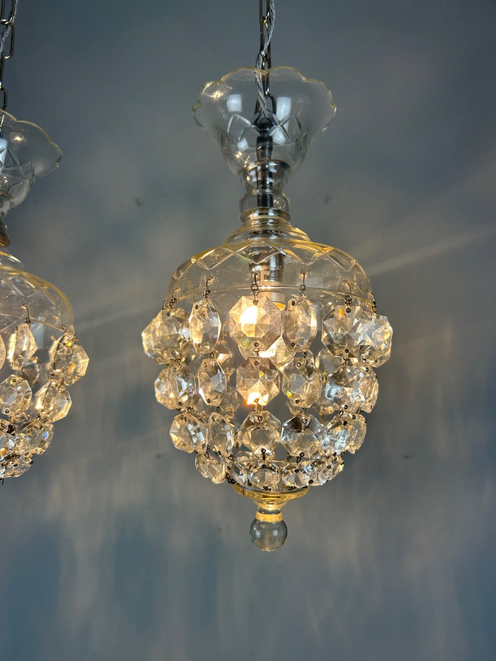 Pair of Lustre Chandelier Ceiling Lights, Rewired  View III