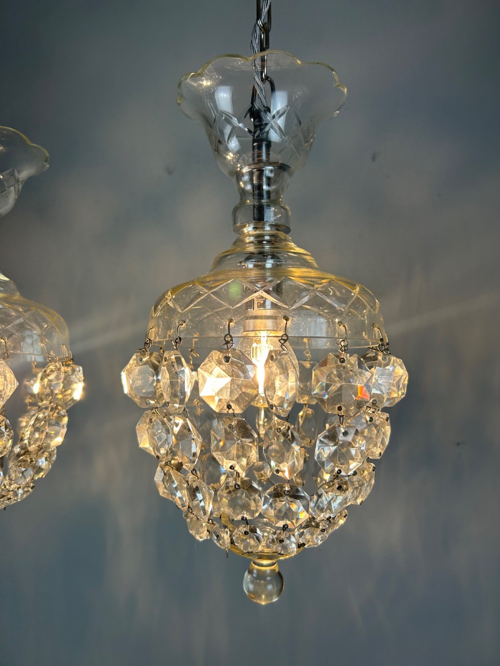 Pair of Lustre Chandelier Ceiling Lights, Rewired  View V
